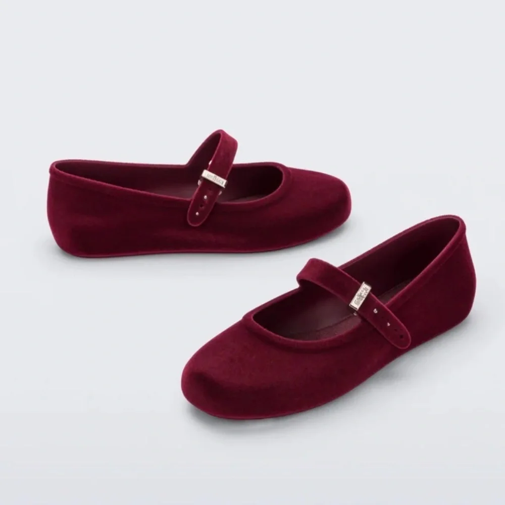 NWT Melissa Soft Ballerina Velvet II Flat Red‎ Women's Size 9
